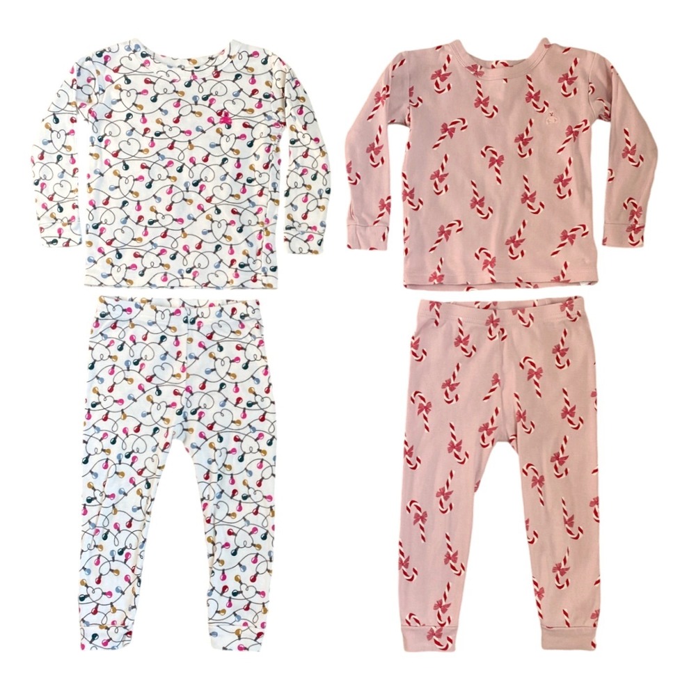 2x BABY GAP Holiday Organic Cotton Pajama Sets SZ 2 Candy Canes Lights Christmas
